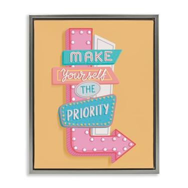 Imagem de Stupell Industries Make Yourself The Priority Framed Floater Canvas Wall Art Design por Nancy McKenzie, Moldura Flutuante Cinza, 43 x 53 cm