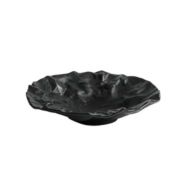 Imagem de Prato de prato profundo plissado criativo e personalizado, prato de cerâmica para salada ocidental japonesa - prato fundo de pano plissado de 28 cm - preto