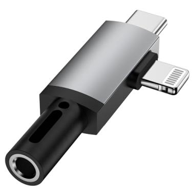 Imagem de [Certificado Apple MFi] Adaptador de fone de ouvido para iPhone, 2 em 1 Lightning USB C tipo C para conector de fone de ouvido de 3,5 mm, adaptador auxiliar conversor dongle, cabo de áudio para iPhone