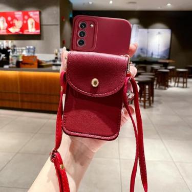 Imagem de HPQWN Para S24 Ultra Crossbody Slot para cartão Bolsa Suporte Case Cord Silicone Capa (Para S24 Ultra/KBGS Vinho tinto)