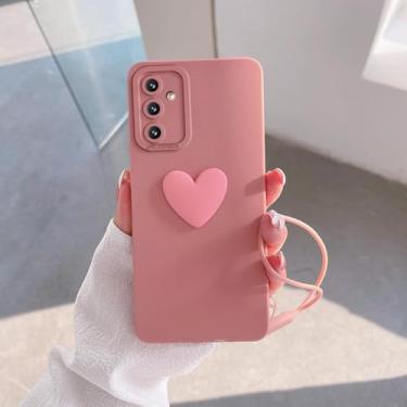 Imagem de HPQWN Para A54 5G Love Heart Silicone Case Lanyard Wrist Strap Cover (Para A54 5G/AXSS Rosa)