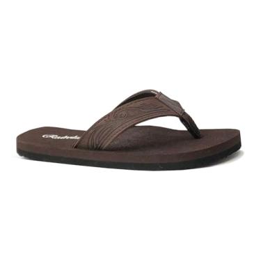 Imagem de Sandália de praia para meninos com tatuagem tribal | Sandálias Geométricas Bali, Marrom, 6 Big Kid