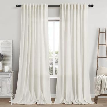 Imagem de Cortinas longas de linho creme, 250 cm, para sala de estar, 2 painéis, abas traseiras, creme, semitransparentes, extralongas, material macio, filtro de luz, painel de janela, cortinas para sala de