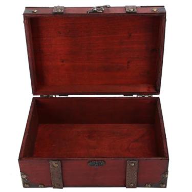 Imagem de Caixa de Armazenamento de Madeira Vintage Baú de Jóias Decorativas Com Fechadura e Grande Capacidade para Decoração Em Casa - Caixa de Tesouro Antigo Com Cantos Reforçados para Armazenamento Seguro