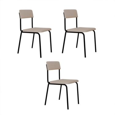 Imagem de Conjunto com 3 Cadeiras Fit Poliéster Palha e Preto