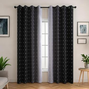 Imagem de Cortinas blecaute ombré preto a cinza 213 cm de comprimento - Cortinas dégradé acinzentadas e brancas para decoração de sala de estar - Cortinas escurecidas com economia de energia para quarto - 132 x