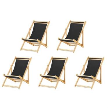 Imagem de Kit 5 Cadeiras Espreguiçadeira Preguiçosa Dobrávl Sem Braço Natural - 