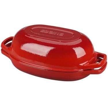 Imagem de EDGING CASTING Panela de forno holandês de ferro fundido esmaltado com tampa, forno holandês oval para assar pão, forno de pão para assar pão de fermento caseiro, 5 qt, vermelho