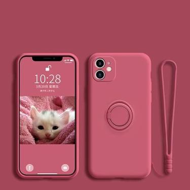Imagem de Capa original de silicone líquido com suporte de anel para iPhone 15, 14, 13, 12, 11 Pro Max, Mini Xs, Xr, 7, 8 Plus, com suporte magnético (para iPhone 13 ProMax/CamelliaRed)