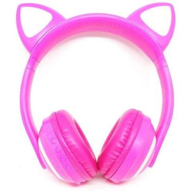 Imagem de Fone De Ouvido Headphone Bluetooth Com Orelha De Gato Rosa - MKB