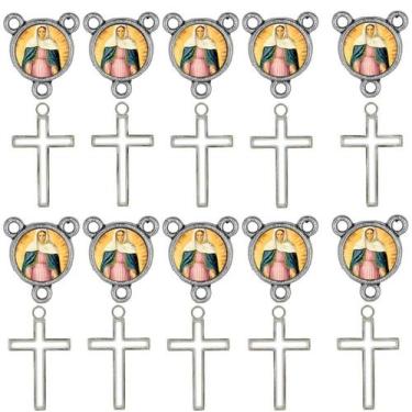 Imagem de 10 Crucifixos + 10 Entremeios Nossa Senhora Lagrimas Niquel - Tudo Em 