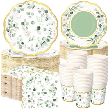 Imagem de Conjunto de talheres de festa Funnymoom Sage Green Eucalyptus 250 unid