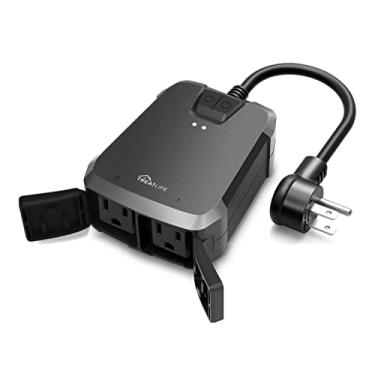 Imagem de TREATLIFE Plugue de regulação inteligente 2 em 1 para ambientes externos, 2 soquetes de controle individuais, 600 W, compatível com Alexa, Google Home, IP64 para luzes externas, crepúsculo ao