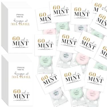 Imagem de Feifeiya 200 adesivos fofos de doces de menta de aniversário de 60 anos e adesivos de agradecimento em condição de menta de 152 cm a granel para mulheres e homens, lembrancinhas de decoração de festa