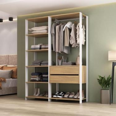 Imagem de Closet Aberto Modulado Arara Organizadora com Cabideiro 135cm Allegra Multimóveis Mp4389 Branco/madeirado