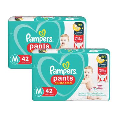 Imagem de Kit 2 Fralda Pampers Pants Ajuste Total Tamanho M com 42 Unidades Descartáveis