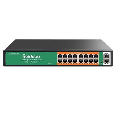 Imagem de Reidubo Switch Gigabit Poe De 18 Portas, Switch De Rede Gigabit Poe+ De 16 Portas Com 2 Portas Gigabit De Uplink, 250 W, Não Gerenciado, Montagem Em Rack De 19 Polegadas, Operação Silenciosa Sem Ven