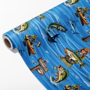 Imagem de Altarho Rolo de papel de embrulho de pesca para meninos mulheres homens pai - design de vara de pesca de atum oceano folhas de embrulho para presente de aniversário, chá de bebê, dia dos pais