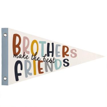 Imagem de WXHUM Decoração de sala de jogos de berçário para meninos, bandeiras de bandeira de galhardete de irmãos fazem os melhores amigos, decorações de parede minimalistas azuis para decoração de quarto de