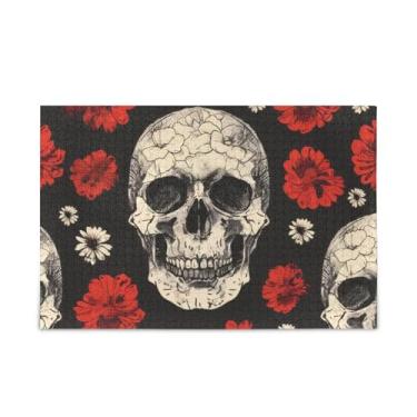 Imagem de WELLDAY Quebra-cabeça crânio com flor, 500 peças, grande jogo de arte para adultos e adolescentes