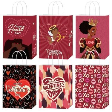 Imagem de MOIZYNG 24 peças de sacos de presente de dia dos namorados afro-americanos, sacos de doces de papel coração preto com alças para sala de aula, aniversário, casamento, dia dos namorados, lembrancinhas