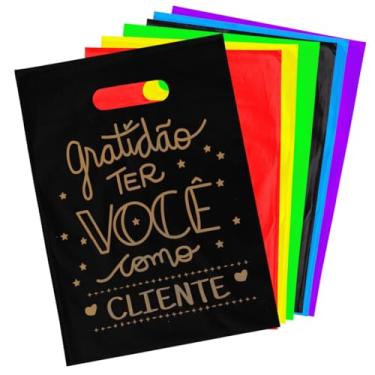 Imagem de Kit 100 Sacolas Plástica Personalizada 20x30 Boca Palhaço (Preto)