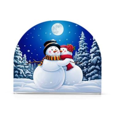 Imagem de Qilmy Porta-guardanapos de acrílico de boneco de neve de Natal, porta-guardanapos para mesas cozinha restaurante decoração de casa, suporte decorativo moderno para guardanapos de coquetel de papel de