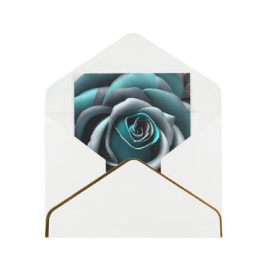 Imagem de SKKNT Cartões de felicitações em branco versáteis com estampa rosa cinza azul-petróleo com envelopes 11,4 x 15,2 cm