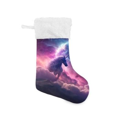 Imagem de ATTX Meias de Natal de cavalo galáxia, suportes de presente brancos de pelúcia para decorações de festas de fim de ano (17,7 polegadas, 1 pacote) #329