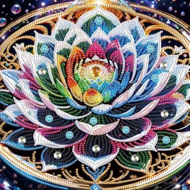 Imagem de Kits de pintura de diamante para adultos, kits de arte de diamante de formato especial 5D para iniciantes, pintura de strass de cristal para decoração de parede de casa, lótus, 30 x 30 cm