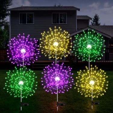 Imagem de Tujoe 6 peças de luzes solares de fogos de artifício de 4 de julho, luzes solares para jardim ao ar livre, 120 LEDs, 8 modos, à prova d'água, cintilante de LED para o dia da independência, pátio