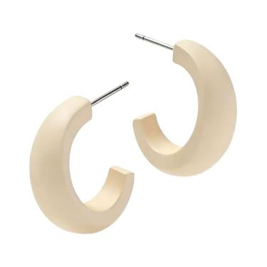 Imagem de TIANBANGSHI Brincos de argola de madeira em forma de C para mulheres, vintage, boêmio, natureza, argola, geométrico, de madeira, joias, Small, Madeira, Sem pedra preciosa