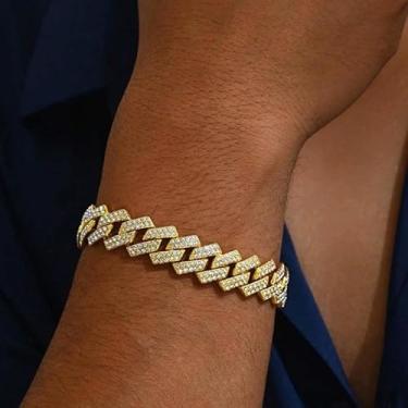 Imagem de Pulseira de elos cubanos, prata, corrente de elos cubanos, para homens, pulseira grossa de ouro, joias grossas, presentes, Medium, Latão, Sem Pedra Preciosa