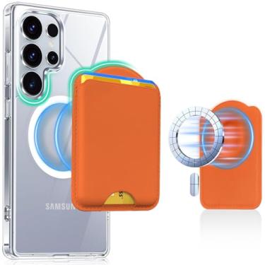 Imagem de Norllben Carteira MagSafe para Samsung Galaxy S25/S24, dobrável 7 com capa magnética, para iPhone 17/16/15/14/13/12 séries, porta-cartão magnético de couro com bloqueio de RFID, comporta 3 cartões