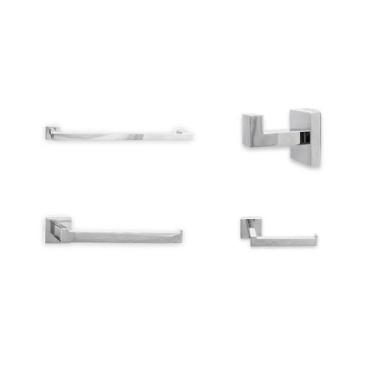 Imagem de Kit  Acessórios Slim 4 Peças De Banheiro Quadrado Aço Inox Cromado - S