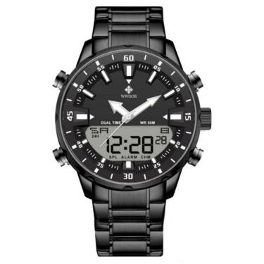 Imagem de Relógio Masculino De Quartzo Digital Display Duplo Pulseira Em Aço Inoxidavel Impermeável Preto