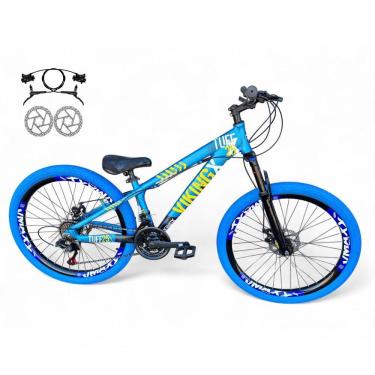 Imagem de Bicicleta Aro 26 Vikingx Tuff Freio Hidráulico 21v Freeride Rodas Vmaxx Suspensão Pneu Flame Azul-preto X25
