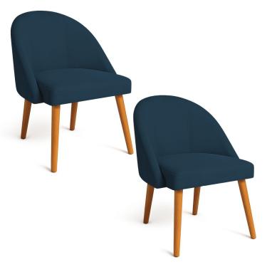 Imagem de Kit 02 Cadeiras Poltrona De Jantar Luna Suede Pés Palito Castanho - Pallazio Cor Azul Marinho