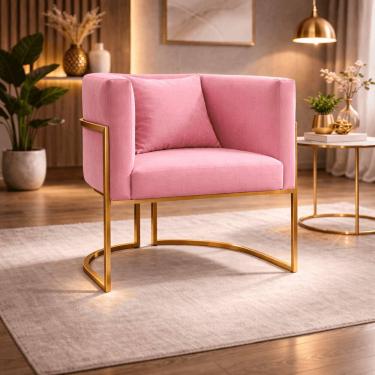 Imagem de Poltrona Design Base Dourada Luxo Moderna Sala Luna Suede