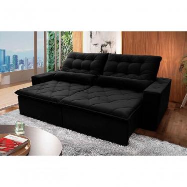 Imagem de Sofá Retrátil Reclinável Islândia 3,00m Suede Velut Preto Molas No Assento - King House