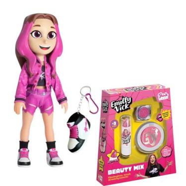 Imagem de Kit Boneca Emilly Vick + Maquiagem Beauty Mix Dos Rosa - Brink Model