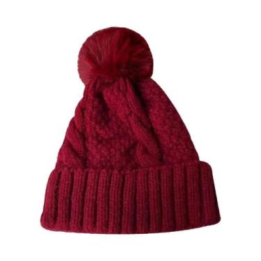 Imagem de Gorro Feminino De Inverno Grosso De Pelúcia Com Pompom De Pelo, Cor Só