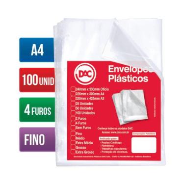 Imagem de Envelope Plastico Para Pasta Oficio Com 100 Envepoles Finos Dac