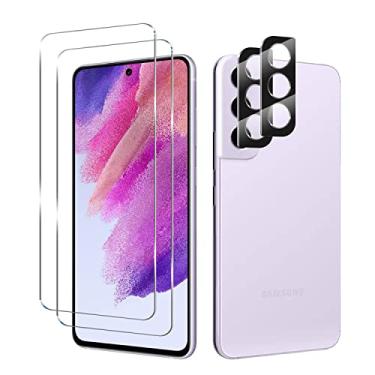 Imagem de BIG FACE Película protetora de tela de vidro temperado para Galaxy S21 FE + protetor de lente de câmera [2 + 2 pacotes ][desbloqueio de impressões digitais] [antiarranhões] [compatível com capas] Película protetora HD transparente para Samsung Galaxy S21 FE