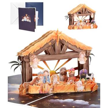 Imagem de Cartão de felicitações de Natal pop-up 3D - Lindo presépio - Cartões pop-up exclusivos para o Natal - Papel de alta qualidade e envelope incluídos