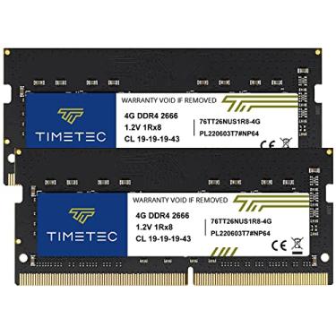 Imagem de Módulo de memória RAM Timetec DDR4 2666 MHz PC4-21300, sem buffer, não ECC, 1,2 V, CL19, 1Rx8, rank único, SODIMM de 260 pinos para upgrade de laptop e notebook, kit de 8 GB (2 x 4 GB)