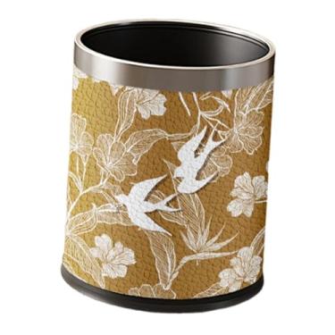 Imagem de YWJLQH Lixeira decorativa revestida em couro sintético, lixeira para quarto, escritório, sala de artesanato e sala de estar, Ouro com Borda Prateada