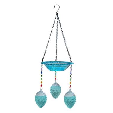 Imagem de WeiLaiKeQi Banho de pássaro pendurado, alimentador de pássaros, decoração, prato de bebedor de vidro decorativo de vidro de vidro Bird Bird Bird Bowl para fora
