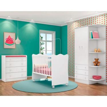 Imagem de Quarto De Bebê Completo Certificado Pelo Inmetro Doce Sonho 2 Portas E Berço Simples Branco - Qmovi