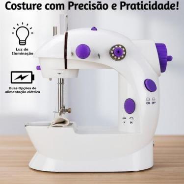 Imagem de Mini Máquina de Costura Portátil Elétrica Pedal Bivolt Roupas Portátil